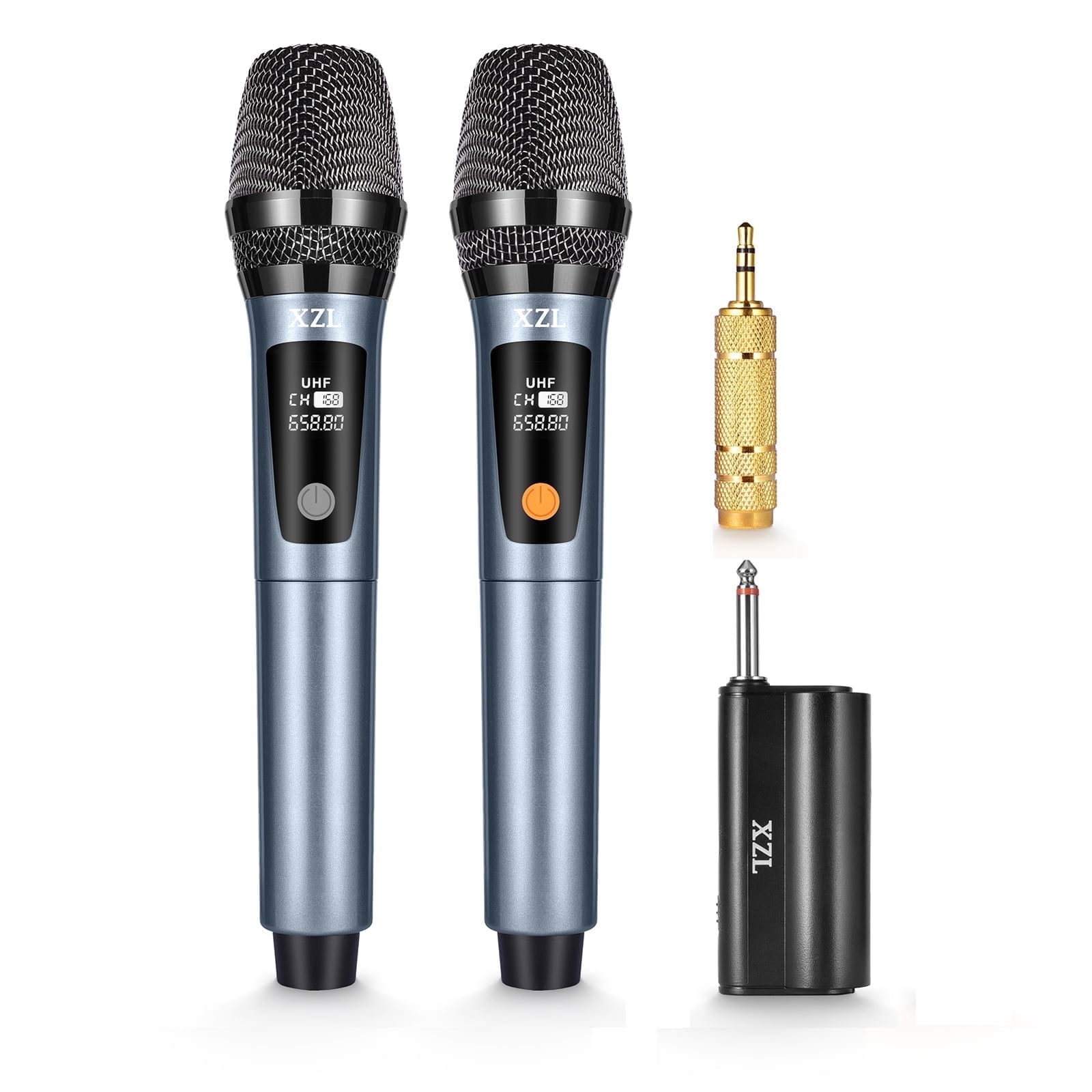 XZL Wireless Microphone Rechargeable UHF Dual Handheld Metal Multipurpose Karaoke Microphone for Adults 2 Pcs