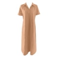 thumbnail image 4 of OSOLU Dresses Women Comfortable New Casual Solid Color Button Mid-Length Short Sleeve Loose Shirt Casual Dress Breathable Hawaiian Flowy Sundress, 4 of 4
