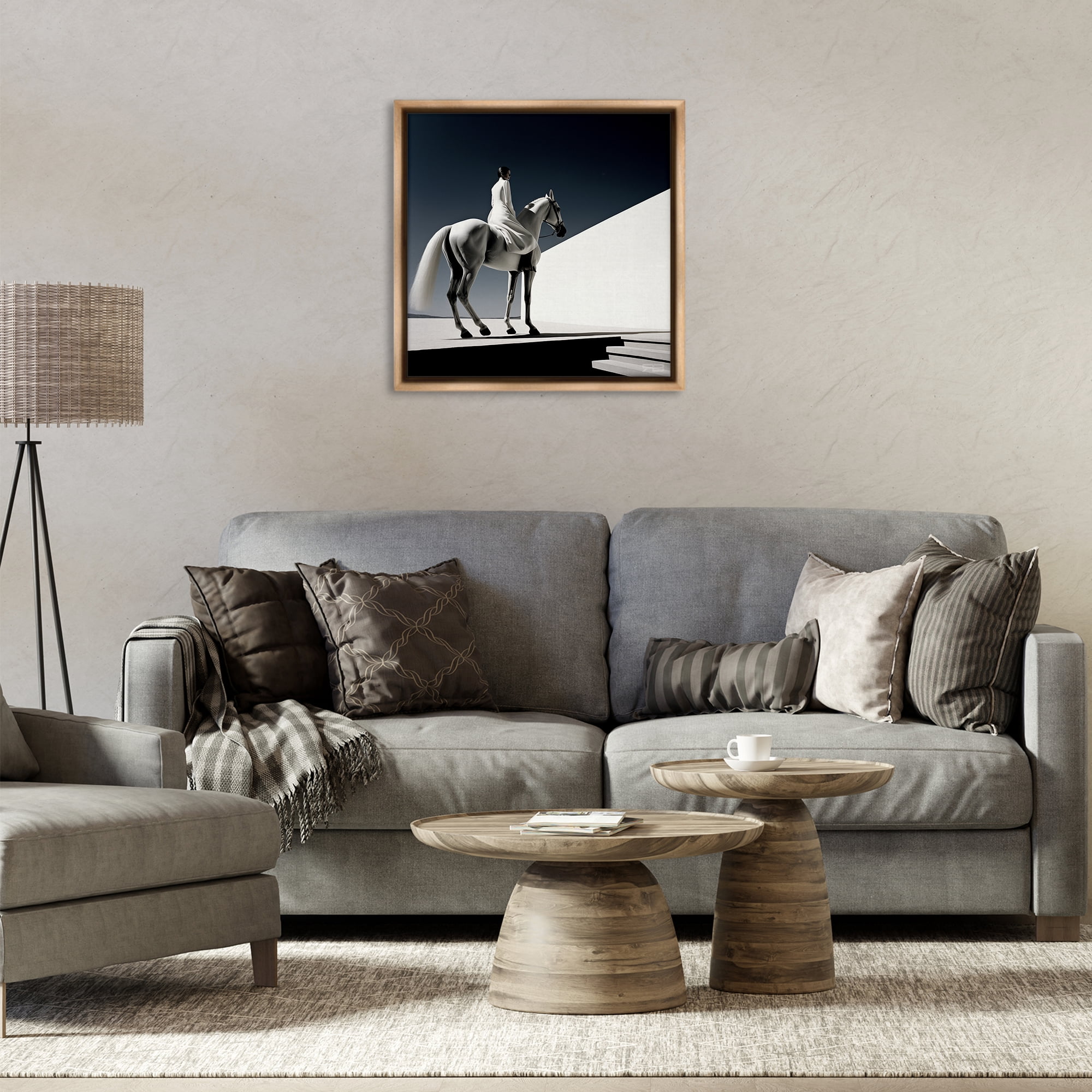Stupell Industries Contemporary Scene with Horse People Painting Brown Floater Framed Canvas Art Print Wall Art, 25 x 25