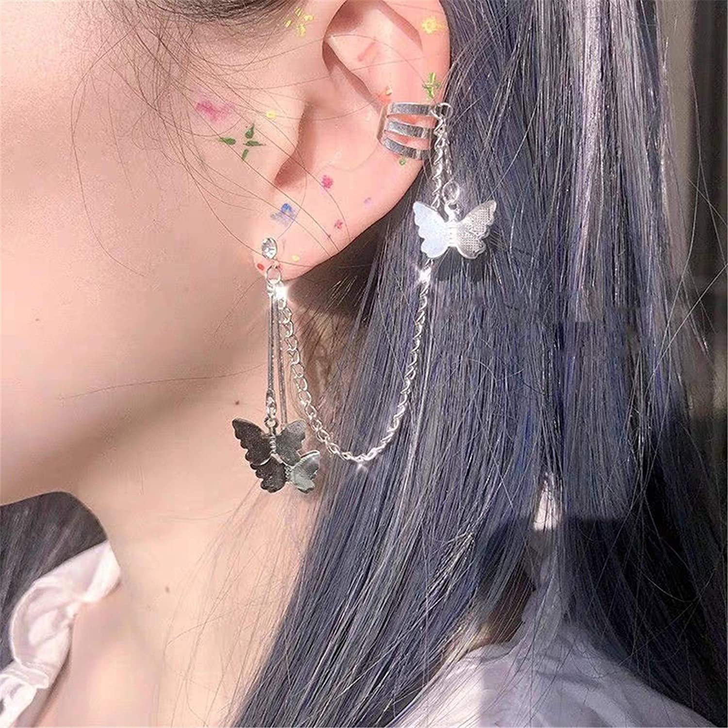Temperament Earrings Jewelry Gifts for Women Girls 1pair Butterfly Dangle Earrings Tassel Earrings Ear Bone Cuff Clip Chain 