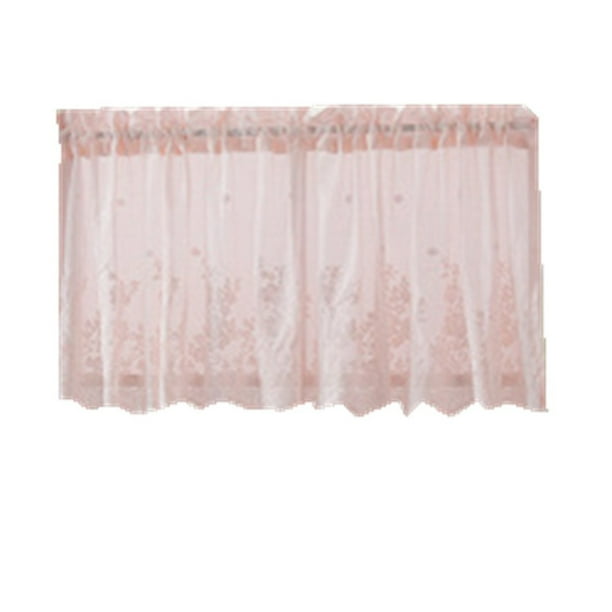 EeaseMX Cortina corta de encaje, media cortina para ventana, transmisión de luz, para el hogar, cocina, balcón, 130 x 41 cm, color rosa