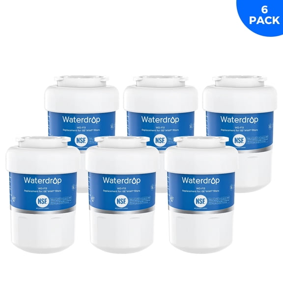 Waterdrop MWF Refrigerator Water Filter, NSF 42 Certified to Reduce 99% Lead, Compatible with GE SmartWater MWF, MWFINT, MWFP, MWFA, GWF, HDX FMG-1, GSE25GSHECSS, WFC1201, Kenmore 9991, 6 Pack