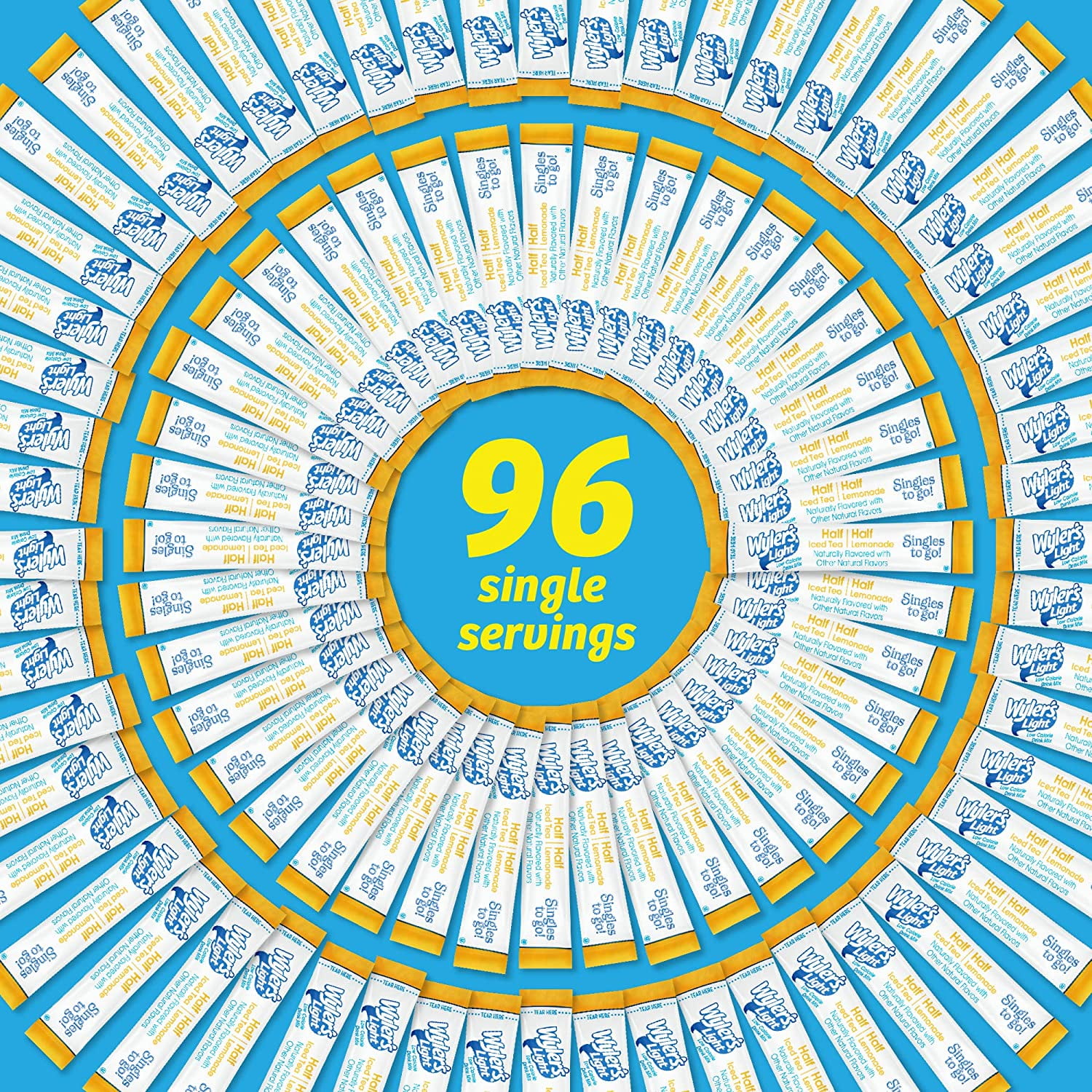 Wyler's Light Singles To Go Powder Packets, Water Drink Mix, Half Iced Tea / Half Lemonade, 96 Single Servings (Pack of 12)