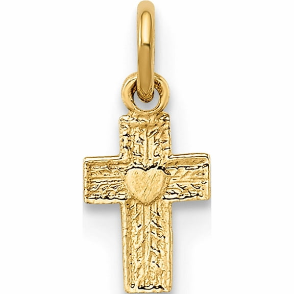14K Yellow Gold Polished Solid Tiny Heart Cross Pendant (11.23 X 4.9) Made In United States -Jewelry By Sweet Pea
