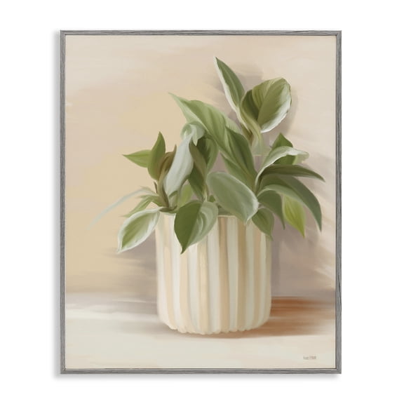Stupell Industries Contemporary Plant in Striped Pottery Gray Framed Giclee Art, 16 x 20, by House Fenway