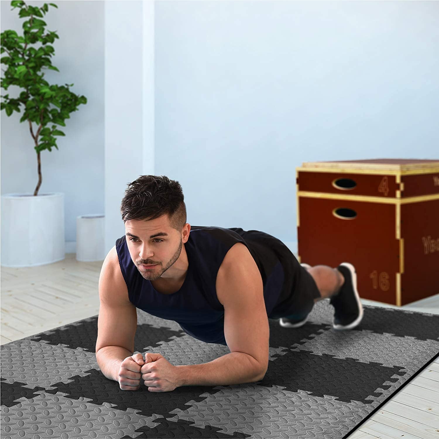 Yes4all Interlocking Exercise Foam Mats with Border – Interlocking Floor Mats for Gym Equipment – Eva Interlocking Floor Tiles