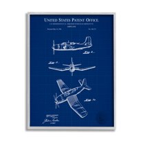 Stupell Industries Intricate Aircraft Vehicle Blueprint Graphic Art Gray Framed Art Print Wall Art, Design by Karl Hronek