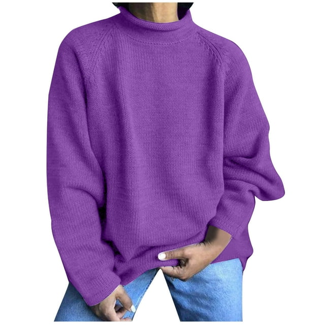 FAIWAD Chandail en Tricot Côtelé pour Femmes à Manches Longues, Col Rond, Grande Taille, Couleur Unie, Chandail d'Automne et d'Hiver