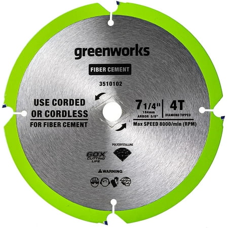 

Greenworks 7-1/4-inch 4 Diamond Tipped-PDC Teeth Fiber Cement Circular Saw Blade