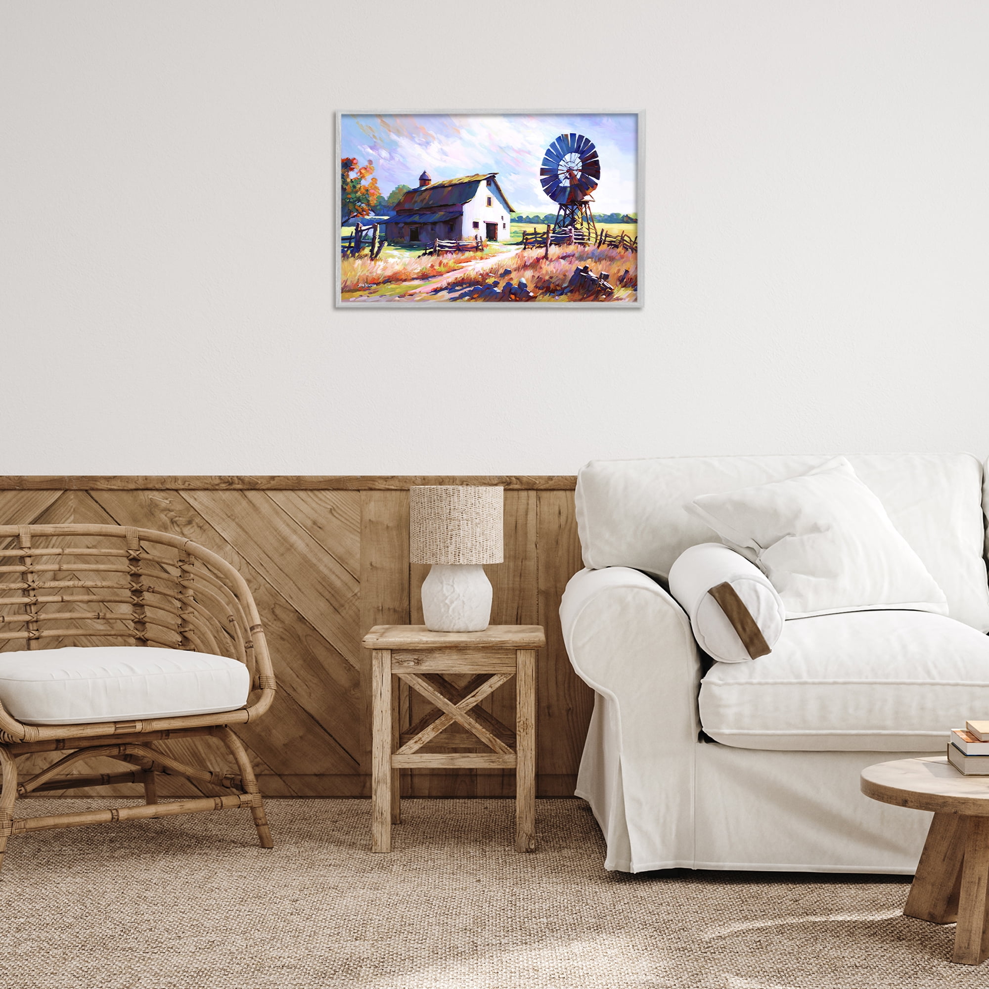 Stupell Industries Countryside Serenity Landscape Landscape Painting Gray Framed Art Print Wall Art, 24 x 16