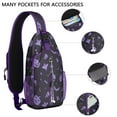 thumbnail image 2 of Sling Backpack,Purple Halloween Ghosts Skulls and Bats Crossbody Bag with Water Bottle Holder,Waterproof Sling Bag for Men/Women with Chest Phone Holder for Hiking,Travel, 2 of 6