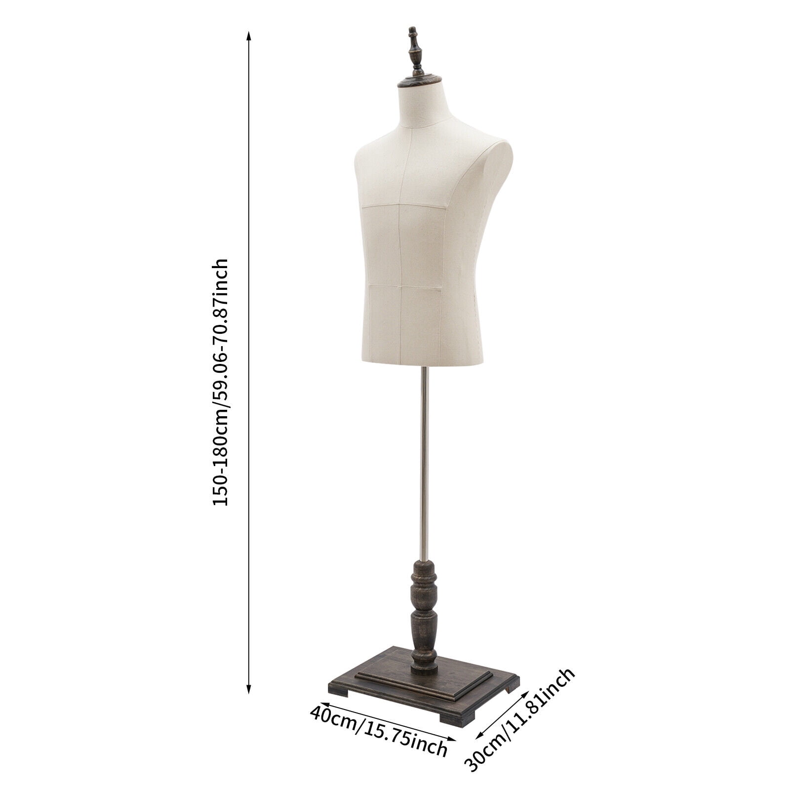 70" Height Adjustable Male Mannequin Torso Dress Form Mannequin Body with Retro Solid Wood Stand, Clothing Manikin for Market Shop Window Display(Beige Thick Linen, W:16.93in)