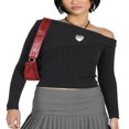 thumbnail image 1 of Ladies‘ Solid Color Cropped Knit Sweater with Oblique Off Shoulder Design, 1 of 5