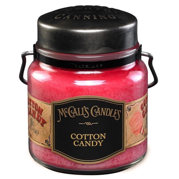 McCall’s Candles | Cotton Candy | 16 oz Two-Wick Scented Candle | USA-Poured | Vintage Rustic Jar with Carrying Handle | Spun Sugar & Vanilla Carnival Treat Fragrance