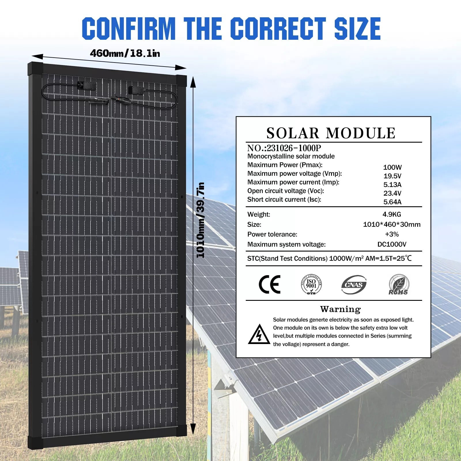 100 Watt Solar Panel Bifacial 12V Home PV Power Off-Grid RV Camper System Carava