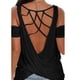 thumbnail image 5 of Tops con hombros descubiertos para mujer, camiseta lisa de manga corta con espalda abierta, blusas informales holgadas sin espalda sexy Pompotops hfajkhk133006, 5 of 9
