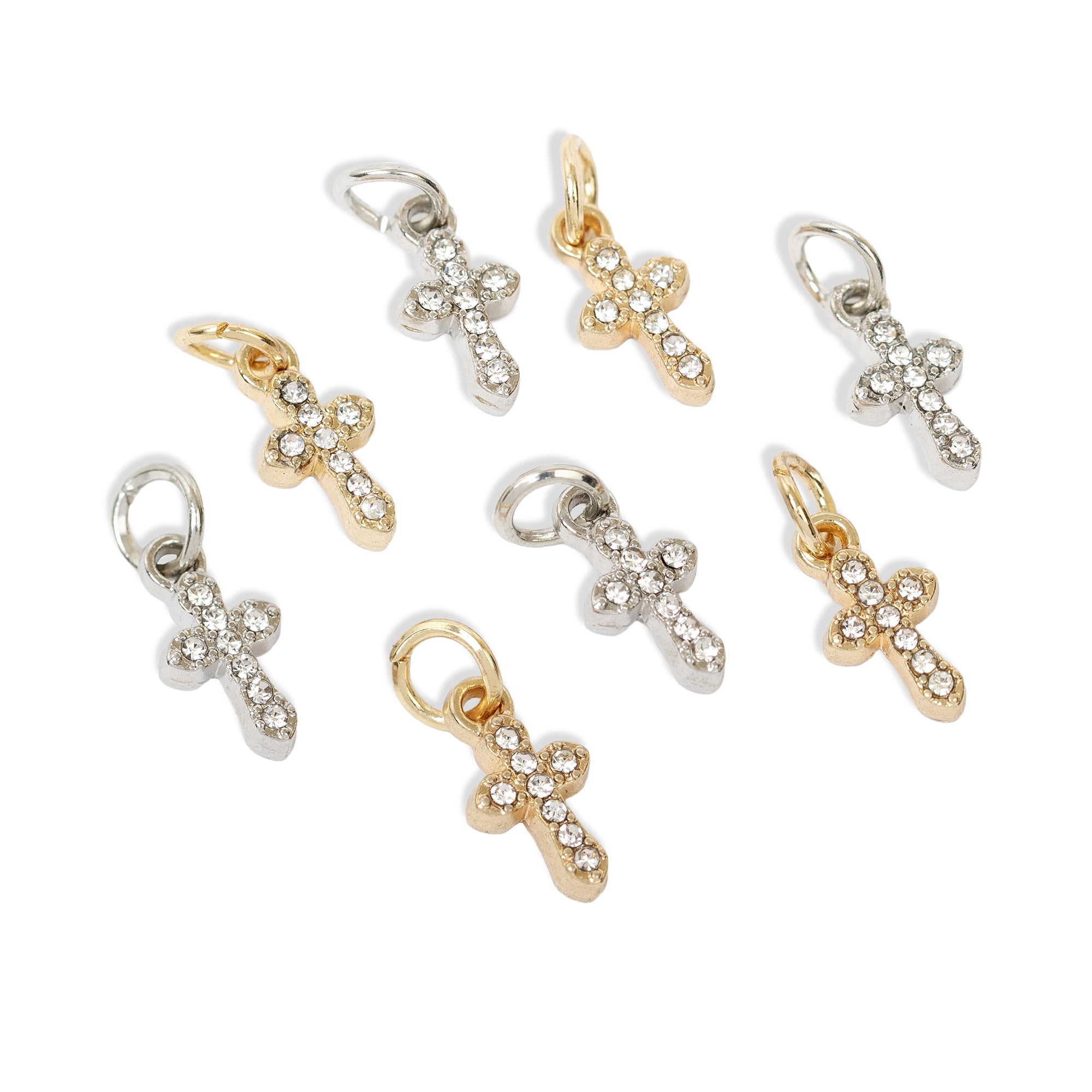 CousinDIY Charm Small Crosses, 8 Pieces, Gold and Silver