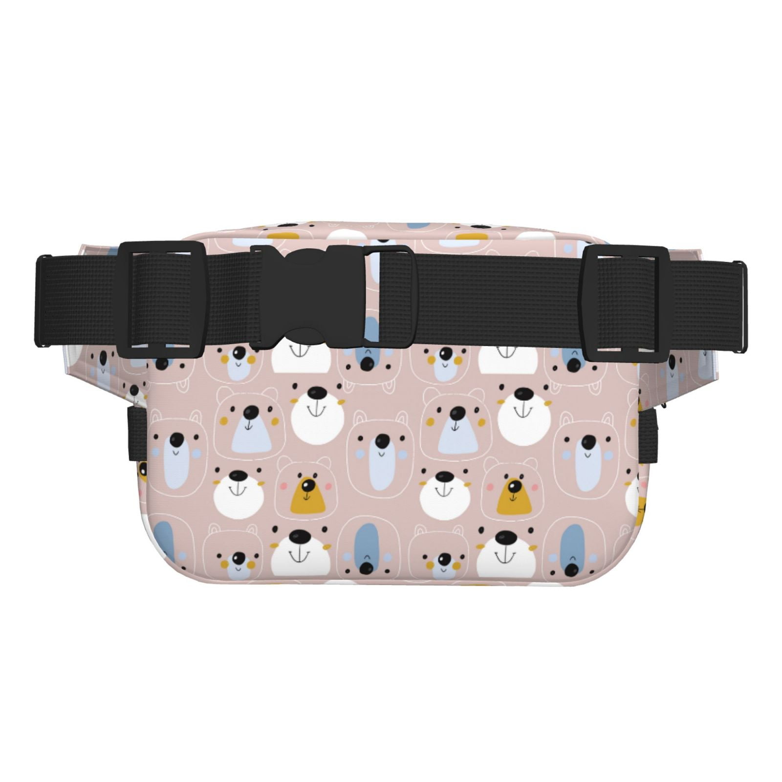 Picia Cute Hand Drawn Bear Print Square Double-Layer Waist Bag Mini Adjustable Waist Belt Bag Exercise Running Travel Hiking