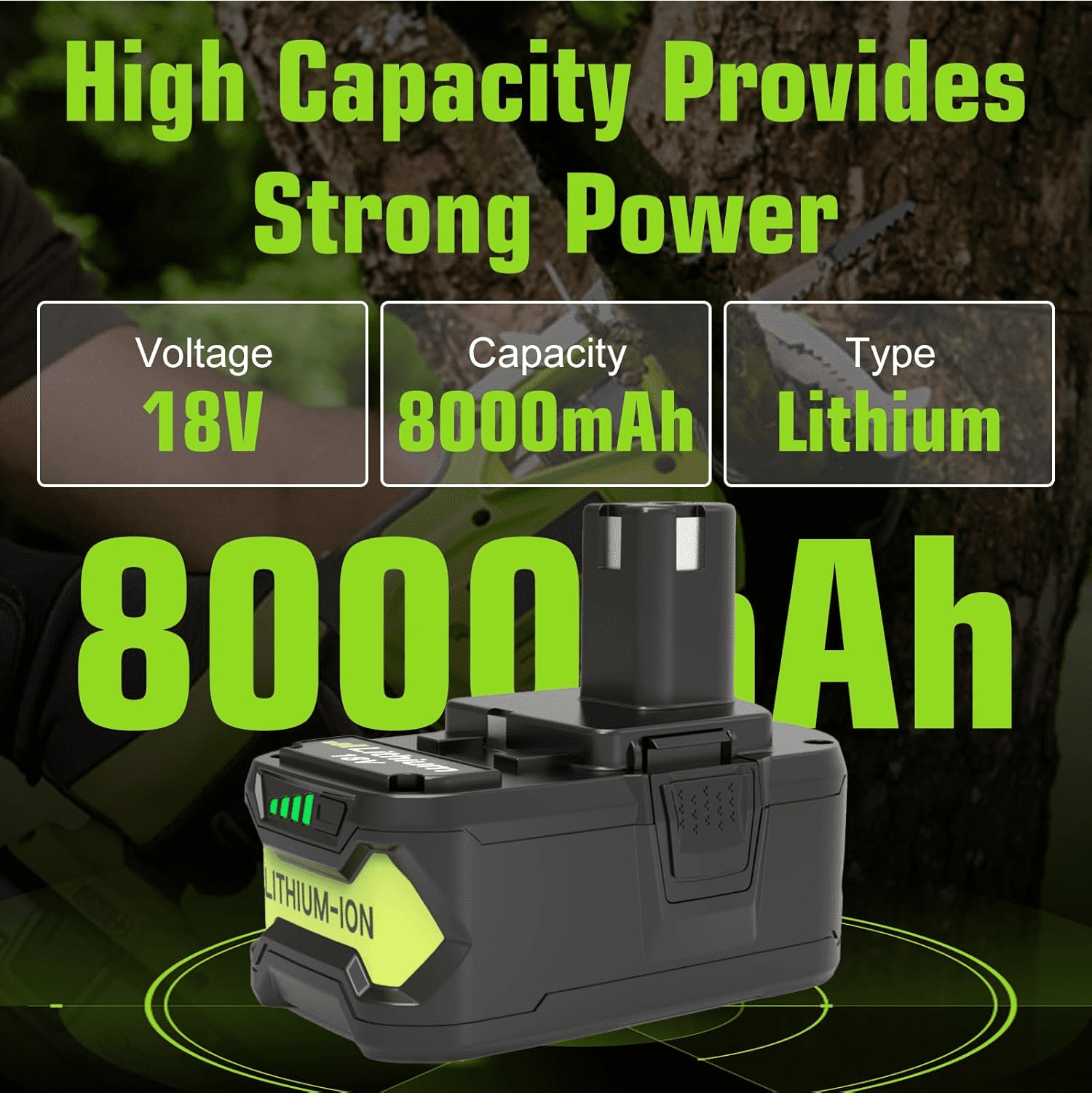 Upgraded 8.0Ah 2Packs P108 18V Battery Compatible with Ryobi 18V ONE+ Battery P102 P103 P104 P105 P107 P109 P122 Cordless Tool Batteries with Indicator