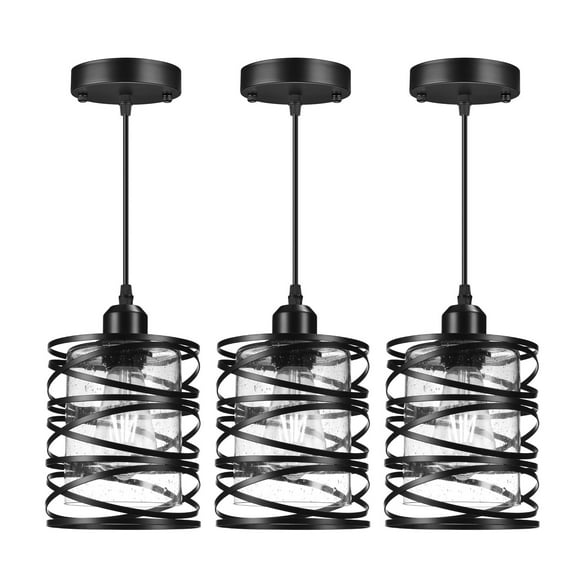 3 PACK Modern Black Farmhouse Clear Glass Cylinder Pendant Light Fixture,Island Lights for Kitchen,Mini Pendant Lighting for Kitchen Island Decor