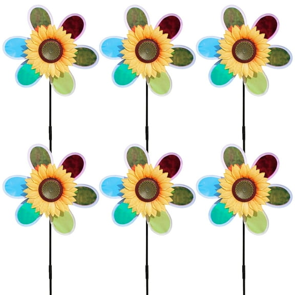 6 PCS Sunflower Pinwheels for Outdoor Decor, Colorful Garden Spinners and Windmill Lawn Decorations, Easy to Assemble Waterproof Party Decor for Yard, Garden, Birthday, Festival