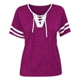 thumbnail image 3 of GZWYHT Women's Lace Up Front Short Sleeve Tops Striped Crew Neck Raglan Baseball Tee Shirt Plus Size Tops for Women Loose Fit Top Purple XL, 3 of 5