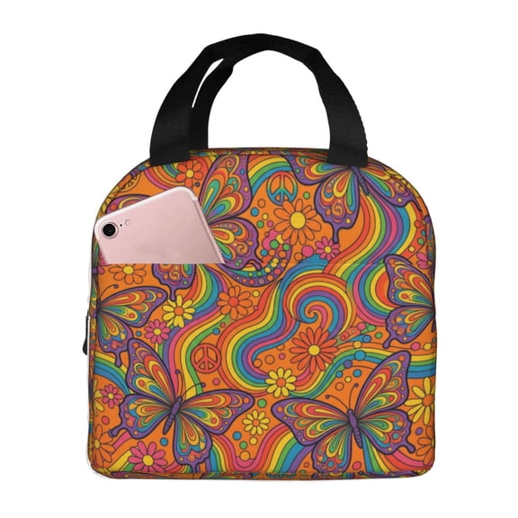 Butterfly Insulated Lunch Bag,Vintage Lightweight Lunch Box Portable Thermal Picnic Cool Bags ,Work,Office,Picnic,Camping