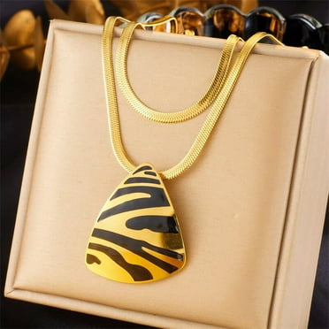 MATROOY Women Jewelry 18K Gold Plated Stainless Steel Triangular Pendant Chain Necklace
