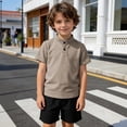 thumbnail image 2 of Bigetiay Boys Short Sleeve Shirt with Stand Collar Summer Casual Comfortable Athletic Top for Kids and Toddlers 6-7 Years, 2 of 7