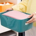 thumbnail image 3 of 4 Pack Plastic Storage Basket, Small Plastic Basket with Portable Handle, Kitchen Pantry Refrigerator Desktop Storage Boxes for Cabinet Freezer Bathroom Closet, 9.64*6.3*3.93 in, Blue, 3 of 7