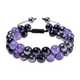thumbnail image 2 of Eespoir 8MM Natural Amethyst Double-layer Bracelet, Black Magnet Beaded Bracelet, Men and Women Couple Bracelet, for Energy, Style, Gift, Adjustable, 2 of 7