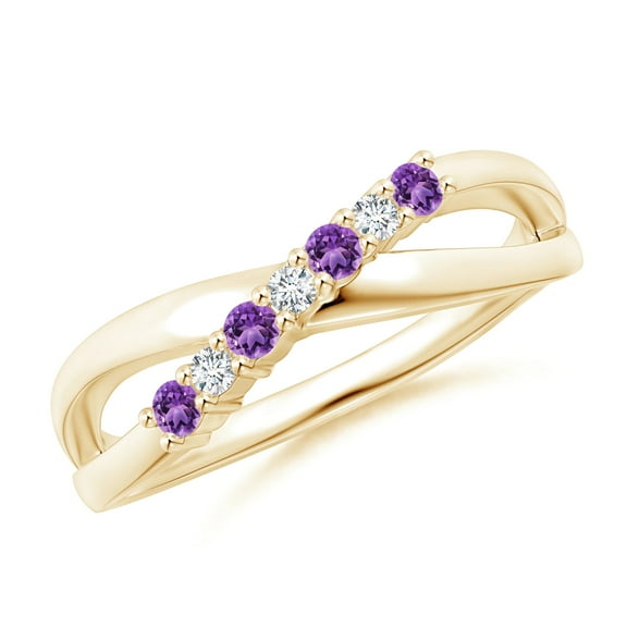 Stackable Round Amethyst 925 Silver Yellow Plated Women Anniversary Ring