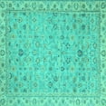 thumbnail image 1 of Ahgly Company Machine Washable Indoor Square Oriental Turquoise Blue Traditional Area Rugs, 4' Square, 1 of 4
