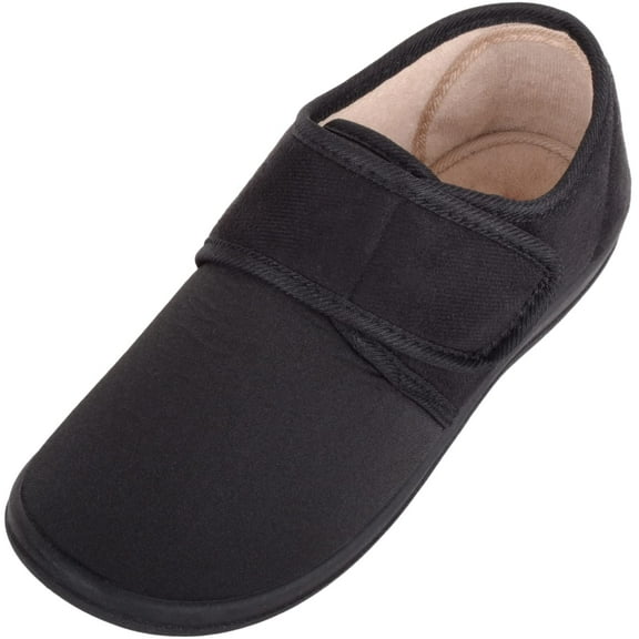 ABSOLUTE FOOTWEAR Womens Soft Lycra Easy Slip On Touch and Close Wide Fitting Slippers - Black - US 6