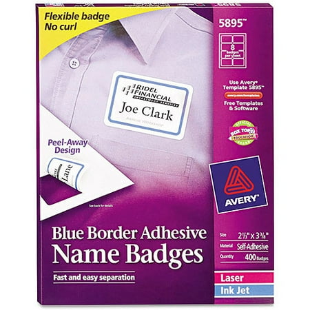 Avery Flexible Self-Adhesive Laser/Inkjet Name Badge Labels, 2 1/3 x 3 3/8, BE, 400/BX