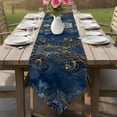 thumbnail image 6 of Luxury Floral Table Runner Linen Burlap Table Runner 60 Inches Long Blue Golden Lace Vintage Dresser Scarves for Kitchen Island Coffee Dining Room Party Wedding Banquet Holiday Decoration 13"x60", 6 of 8