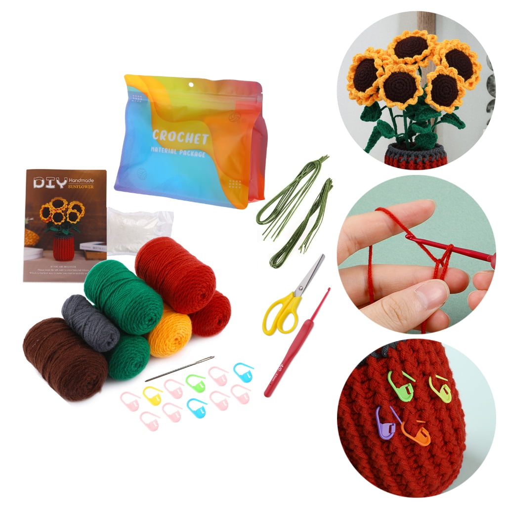 Beginners Crochet Kits Crochet Flower Kits with Crochet Hook, Yarn Balls, Needle, Instructions, Accessories
