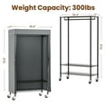 thumbnail image 6 of Heavy Duty Garment Rack with Gray Cover, Rolling Clothes Rack for Hanging Clothes, Freestanding Clothing Rack with 2-Tier Storage Shelf Wheels Hanging Rod Dust Cover, 35.4"x17"x72.4", Black, 6 of 10