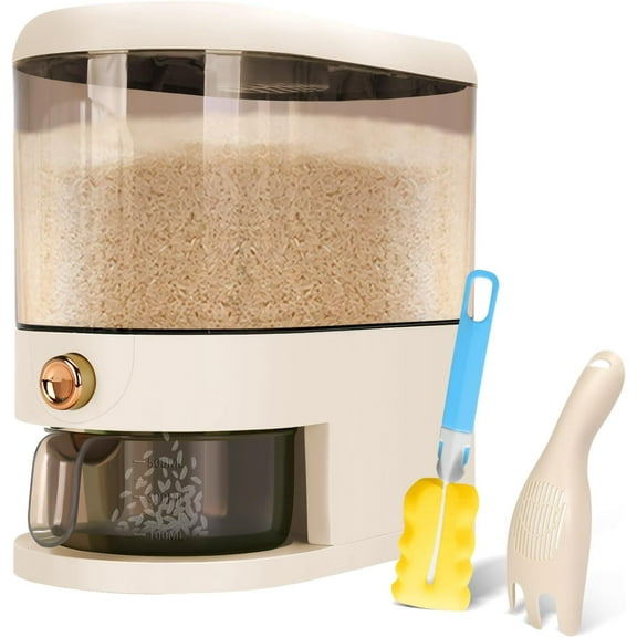 HZY Clear Rice Dispenser, 12 Lbs Food Storage Container with Lid Time Scale, Measuring Cylinder Moisture Proof, Cereal Dispenser Bucket for Kitchen Pantry Organization (12 Lbs Clear and White)