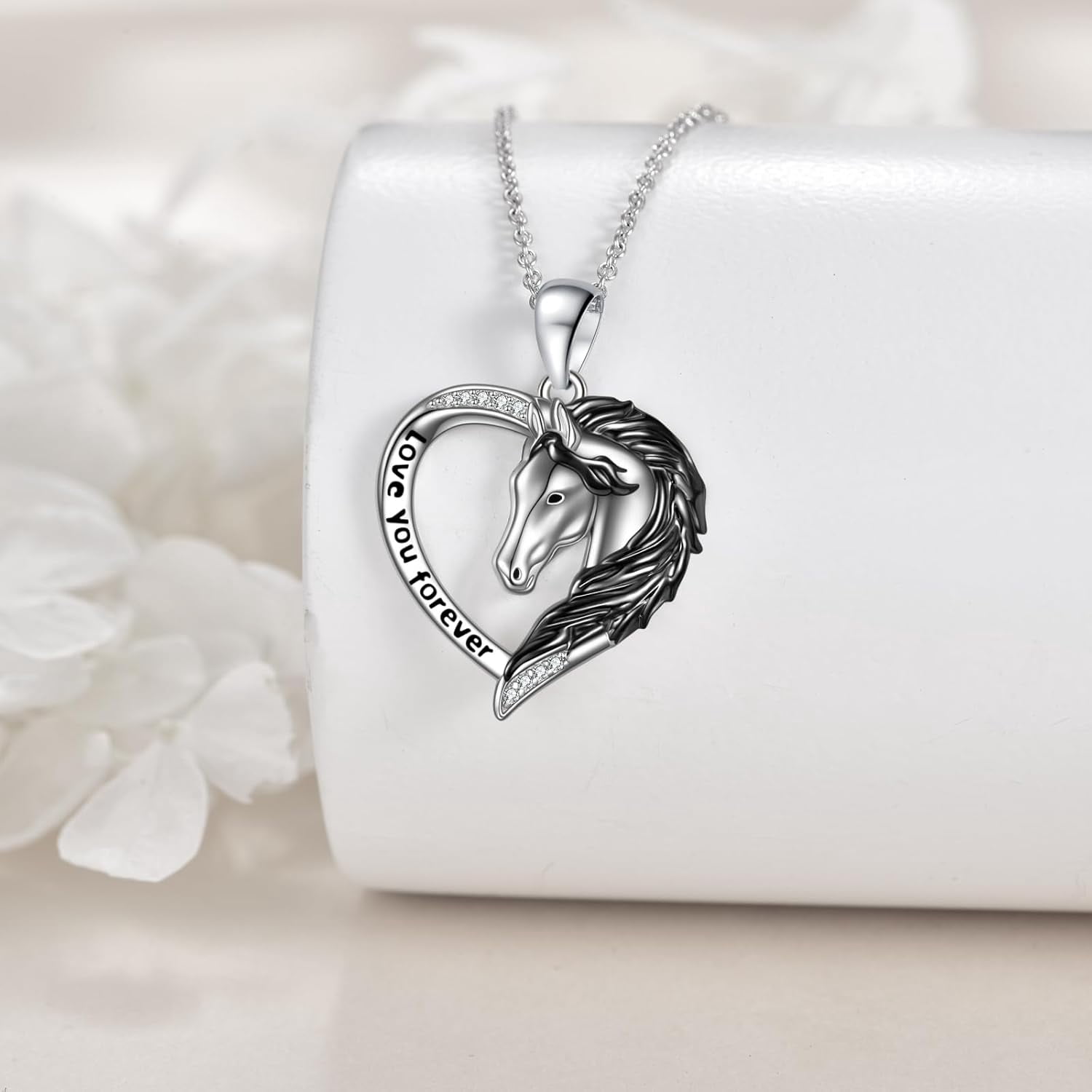 Black Horse Necklaces for Women Sterling Silver Horse Heart Pendant Jewelry for Equestrian and Horse Lovers Gifts