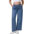 thumbnail image 1 of Jeans de maternidad para mujer INSPIRE CHIC, con cintura elástica, pierna ancha, pantalones de mezclilla largos y sueltos para el embarazo, con bolsillos, talla XL, color azul, 1 of 6