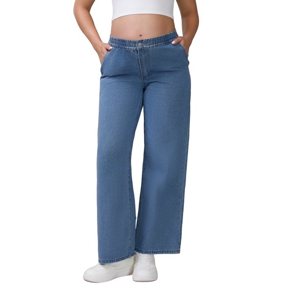 Jeans de maternidad para mujer INSPIRE CHIC, con cintura elástica, pierna ancha, pantalones de mezclilla largos y sueltos para el embarazo, con bolsillos, color azul M
