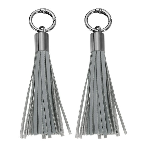 2Pack Leather Keychain Tassels, Women Tassel Bag Charm, Gray