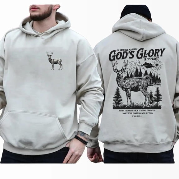 God’s Glory Is Displayed Double-Sided Hoodie – Retro Christian Wildlife Pullover, Vintage Deer Hunting Faith Hoodie for Men & Women