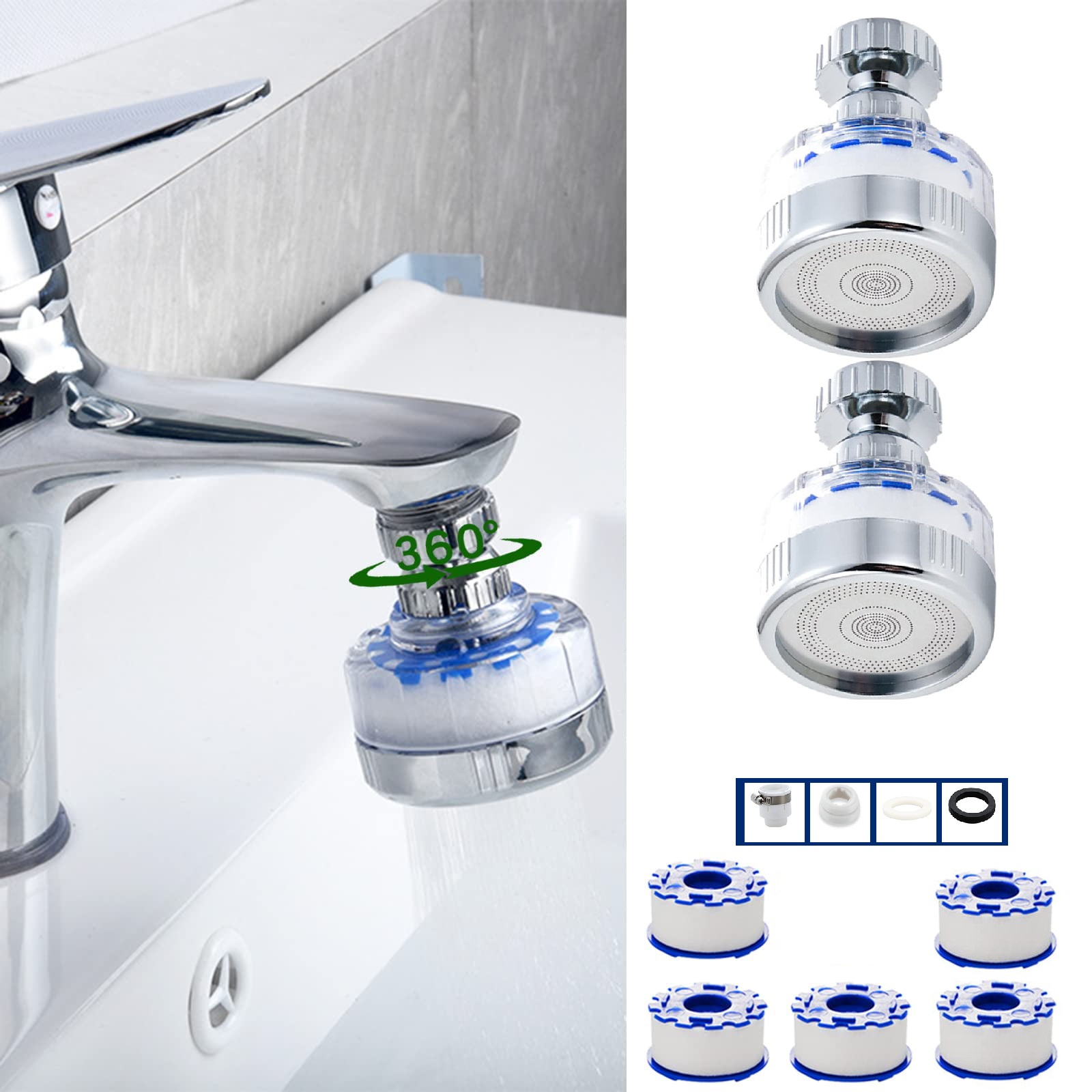 Daupanzees Bathroom Sink Filter, Universal 360 ° Rotating Faucet Water