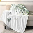 thumbnail image 3 of Throw Blanket Fleece Throw Blanket 40x50in, Pastoral Butterfly Watercolor Leaves Soft Lightweight Bed Blankets Green Eucalyptus Leaves on White Fuzzy Couch Blankets for All Season, 3 of 9