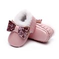thumbnail image 5 of MHZLDYZ Newborn White Socks Infant Baby Girls Soft Plush Snow Boots Bowknot Warm Cotton First Walkers Shoes Infant Slippers Sock Shoes for Baby Boy Baby Cowboy Boots(Pink,12), 5 of 6