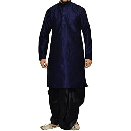 

Royal Men s Art Silk Blend Dhoti Kurta Set_Blue