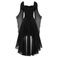 thumbnail image 6 of Shadoumai Goth Dress for Women Bell Sleeve Lace Up Steampunk Dresses Cold Shoulder Halloween Outfits High Low Medieval Clothes, 6 of 8
