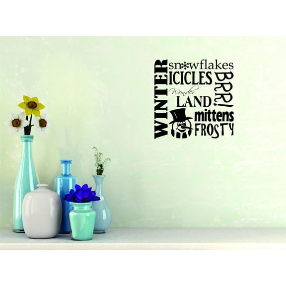 Custom Wall Decal Sticker : Winter Snowflakes Icicle Wonderland Mittens Frosty Brr Seasonal Quote Home Decor 20x20"
